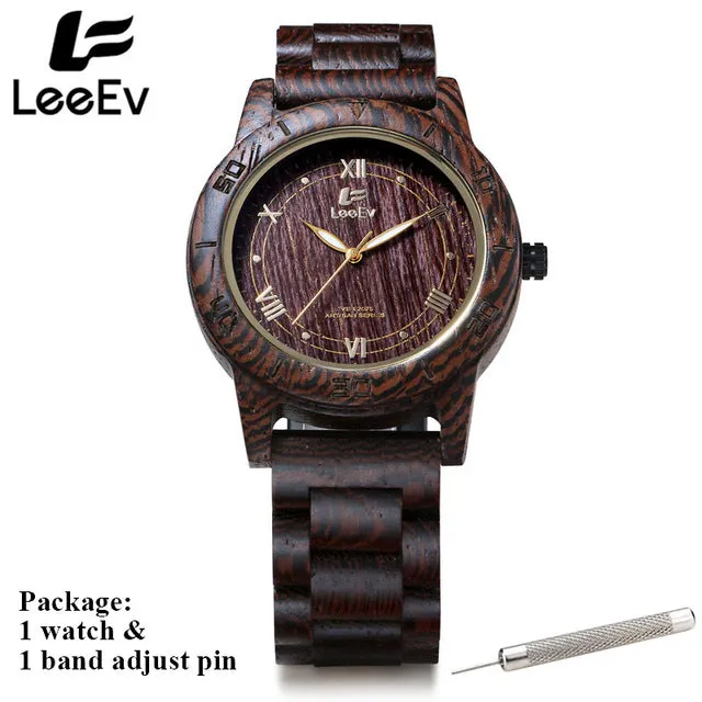 LeeEv All Wenge Wooden Japanese Quartz Men Watch Cassia Siamca Full Wood Watches Man Luminous Hands Wristwatches EV2075