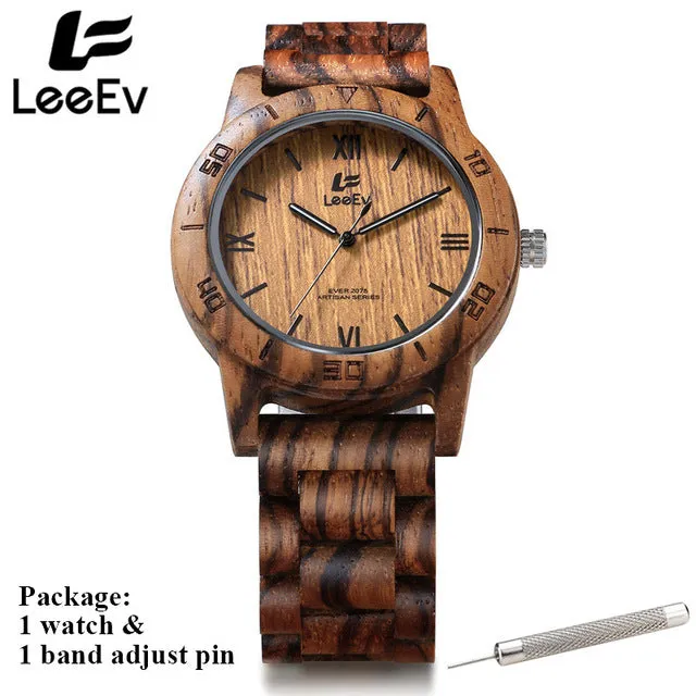 LeeEv All Wenge Wooden Japanese Quartz Men Watch Cassia Siamca Full Wood Watches Man Luminous Hands Wristwatches EV2075