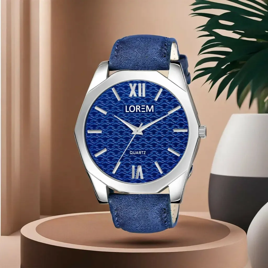 LOREM Blue 3d embossed Dial Analog Watch For Men LR86