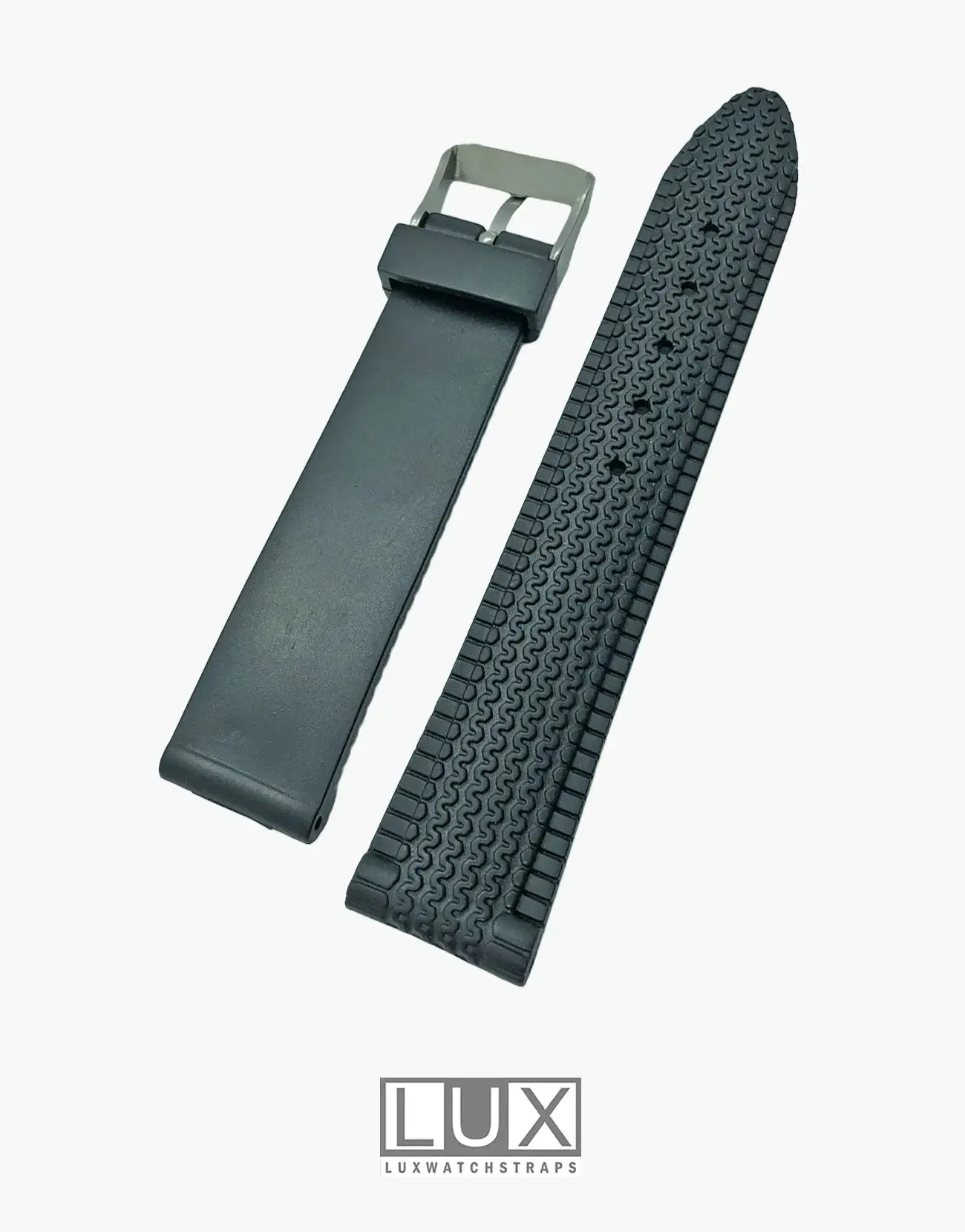 LUX Seiko Style Racing Tread Design Black Dive Watch Strap