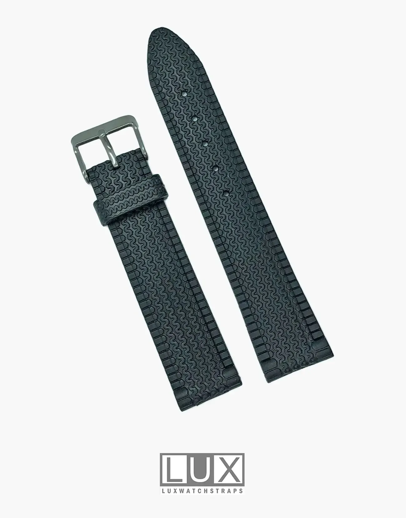 LUX Seiko Style Racing Tread Design Black Dive Watch Strap