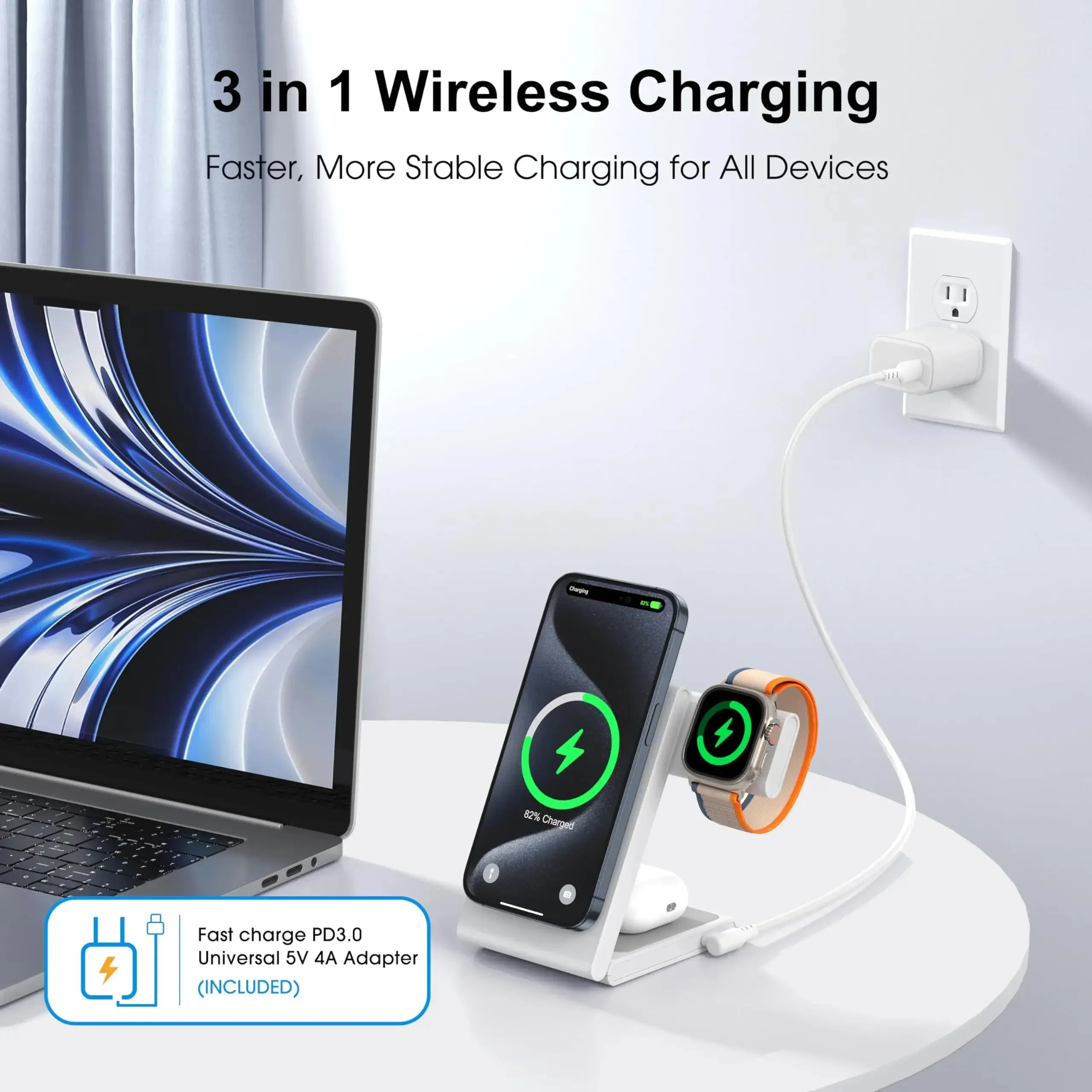 Magnetic Wireless Charger Station Foldable 15W Fast Charging for iPhones