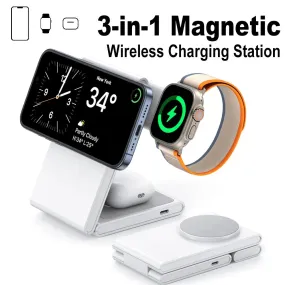 Magnetic Wireless Charger Station Foldable 15W Fast Charging for iPhones