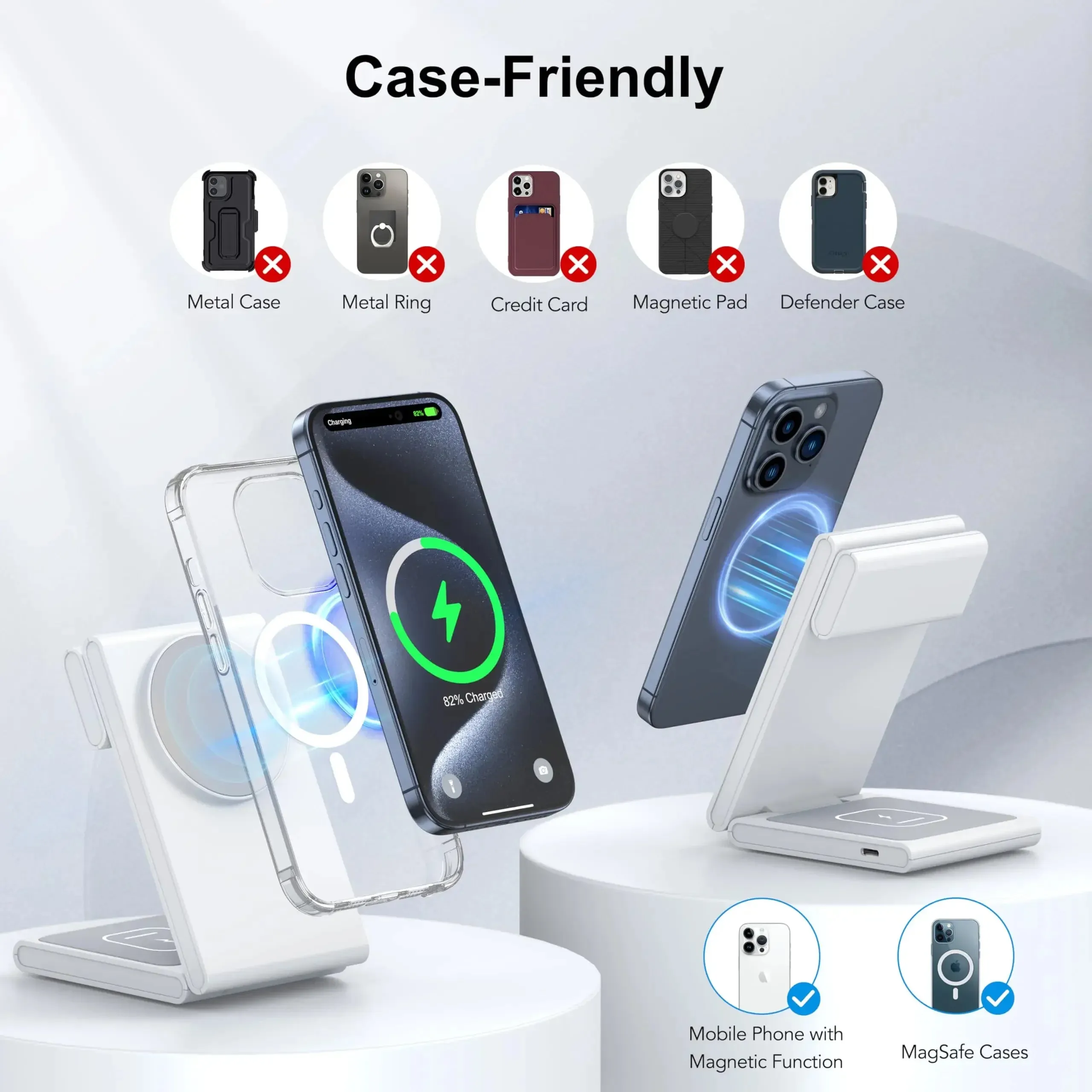 Magnetic Wireless Charger Station Foldable 15W Fast Charging for iPhones