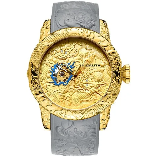 MEGALITH Fashion Gold Dragon Sculpture Watch Men Quartz Watch Waterproof Big Dial Sport Watches Men Watch Top Luxury Brand Clock