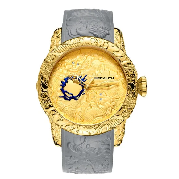 MEGALITH Fashion Gold Dragon Sculpture Watch Men Quartz Watch Waterproof Big Dial Sport Watches Men Watch Top Luxury Brand Clock