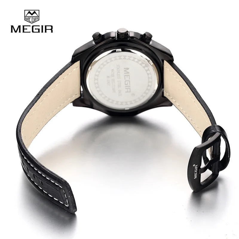 Megir fashion casual stop watches for men luminous running brand watch for man leather quartz watch male