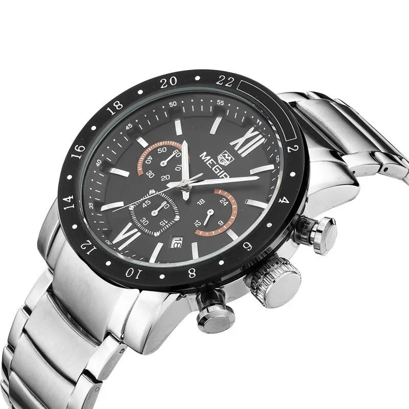 MEGIR Men Watches Top Brand Luxury Watches Chronograph 6 Hands 24 Hours Men Stainless steel Watches