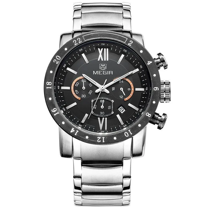 MEGIR Men Watches Top Brand Luxury Watches Chronograph 6 Hands 24 Hours Men Stainless steel Watches