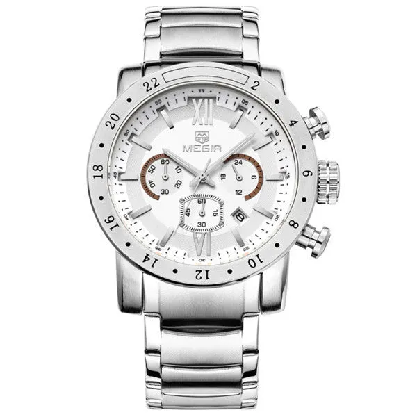 MEGIR Men Watches Top Brand Luxury Watches Chronograph 6 Hands 24 Hours Men Stainless steel Watches