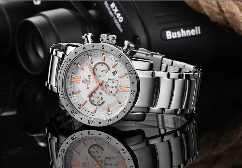 MEGIR Men Watches Top Brand Luxury Watches Chronograph 6 Hands 24 Hours Men Stainless steel Watches