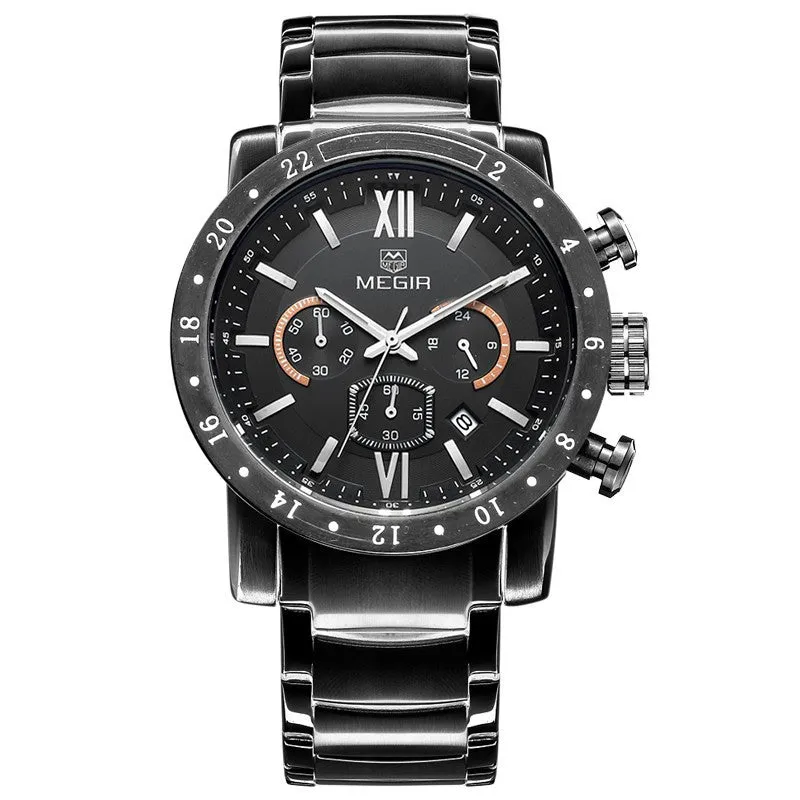 MEGIR Men Watches Top Brand Luxury Watches Chronograph 6 Hands 24 Hours Men Stainless steel Watches