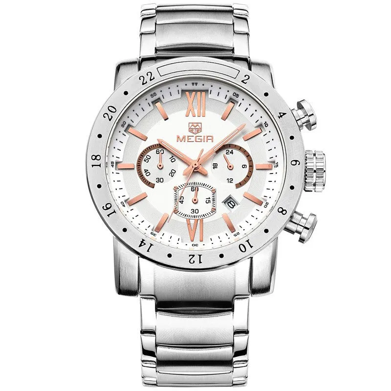 MEGIR Men Watches Top Brand Luxury Watches Chronograph 6 Hands 24 Hours Men Stainless steel Watches