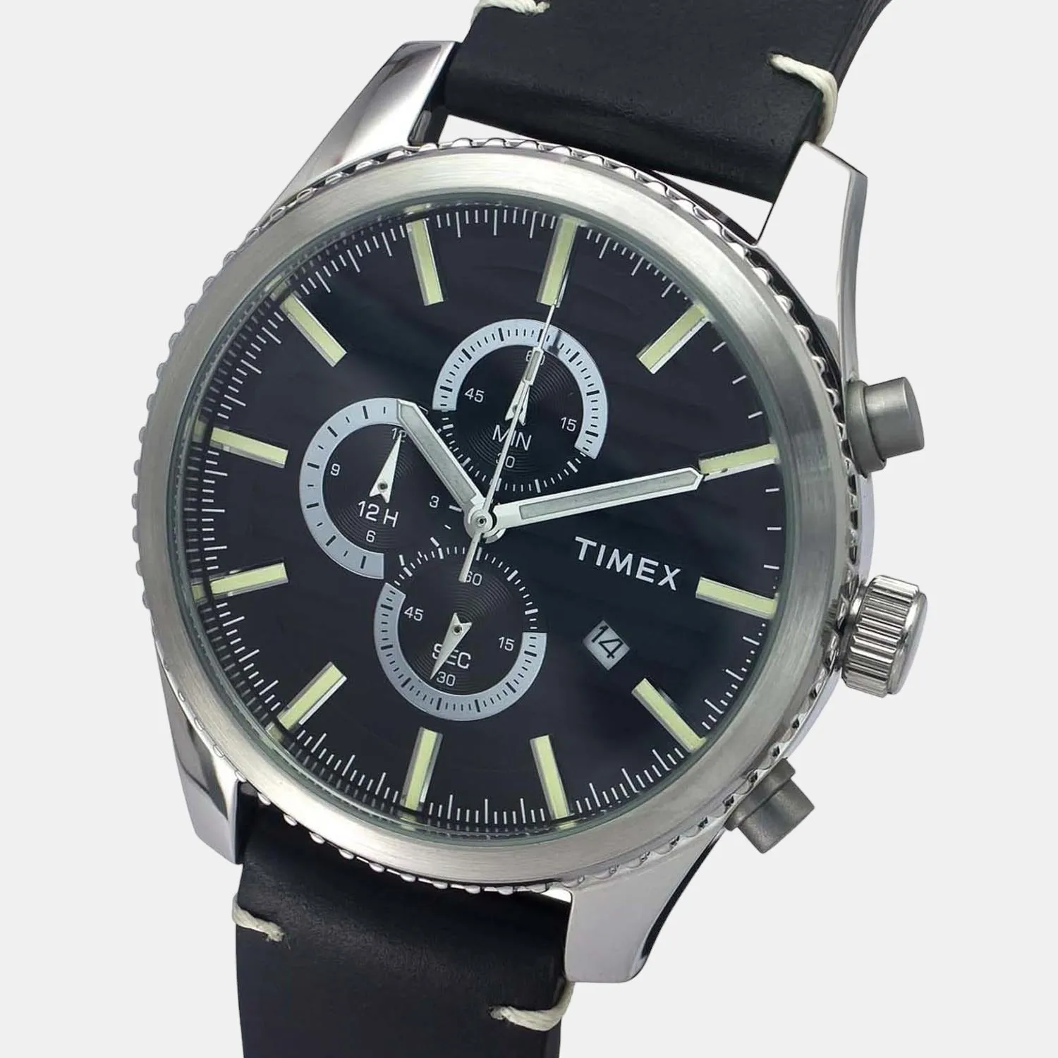 Men Black Leather Chronograph Watch TWEG19500