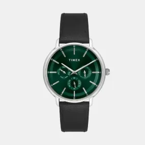 Men Quartz Green Dial Multi-Function Leather Watch TWEG22000