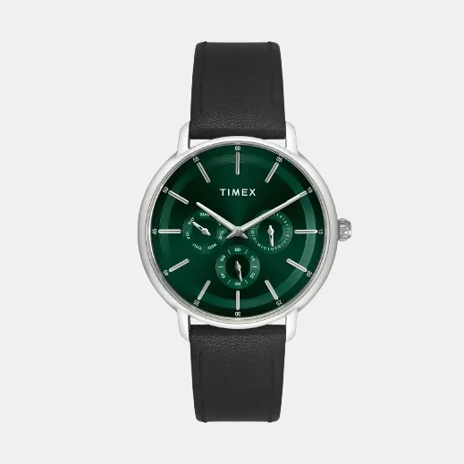 Men Quartz Green Dial Multi-Function Leather Watch TWEG22000