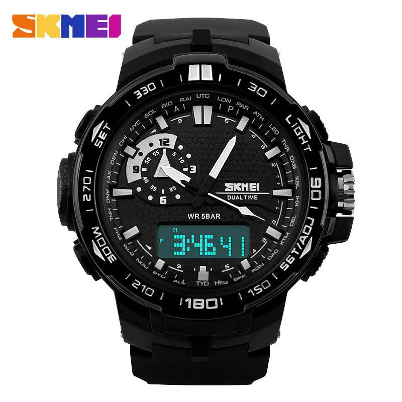 Men Sport Watch Dual Display PU Strap Outdoor Waterproof Running Digital Watches