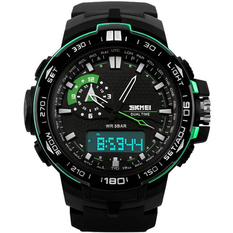 Men Sport Watch Dual Display PU Strap Outdoor Waterproof Running Digital Watches