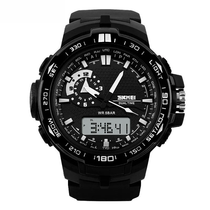 Men Sport Watch Dual Display PU Strap Outdoor Waterproof Running Digital Watches