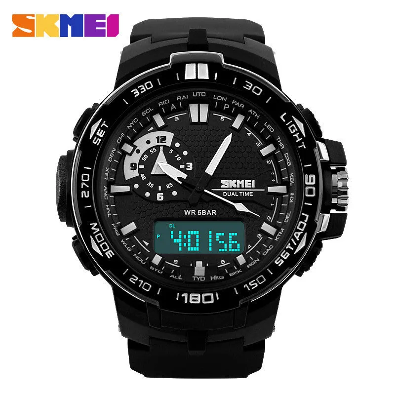 Men Sport Watch Dual Display PU Strap Outdoor Waterproof Running Digital Watches