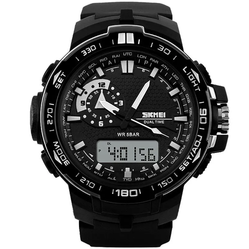 Men Sport Watch Dual Display PU Strap Outdoor Waterproof Running Digital Watches