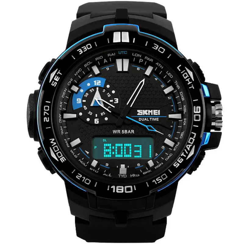 Men Sport Watch Dual Display PU Strap Outdoor Waterproof Running Digital Watches