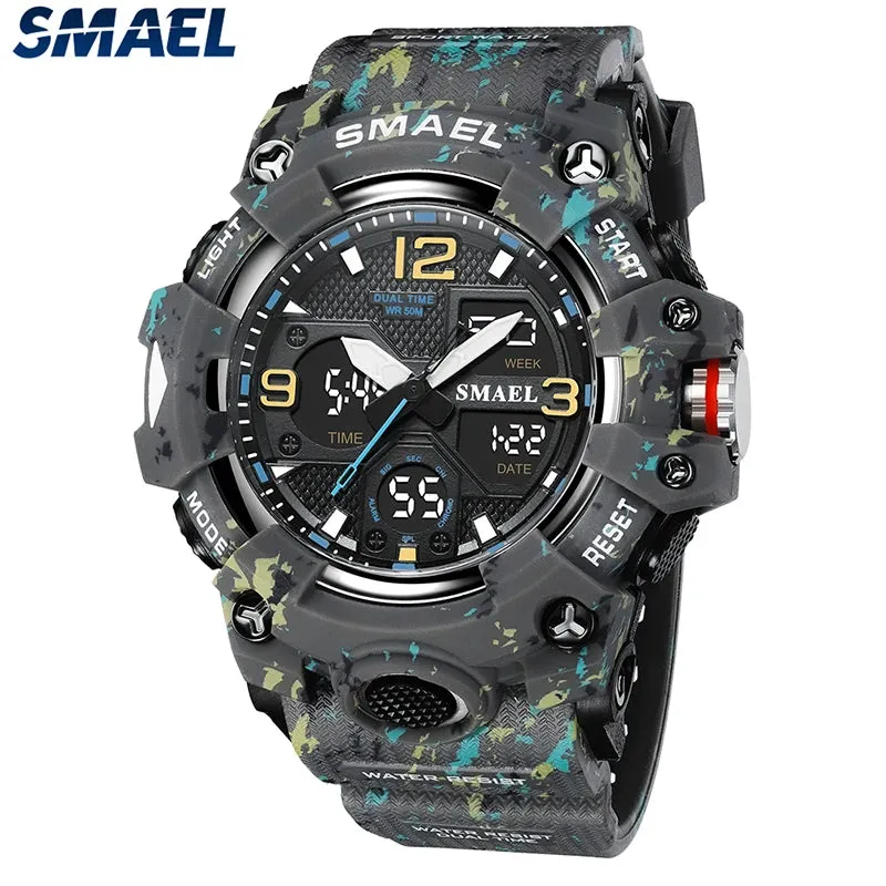 Men Watches Sport SMAEL Military Watch Camouflage Style 50M Waterproof Clock Alarm Stopwatch 8008 Quartz Wristwatches For Men