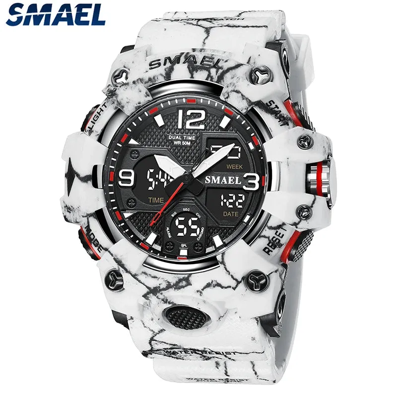 Men Watches Sport SMAEL Military Watch Camouflage Style 50M Waterproof Clock Alarm Stopwatch 8008 Quartz Wristwatches For Men