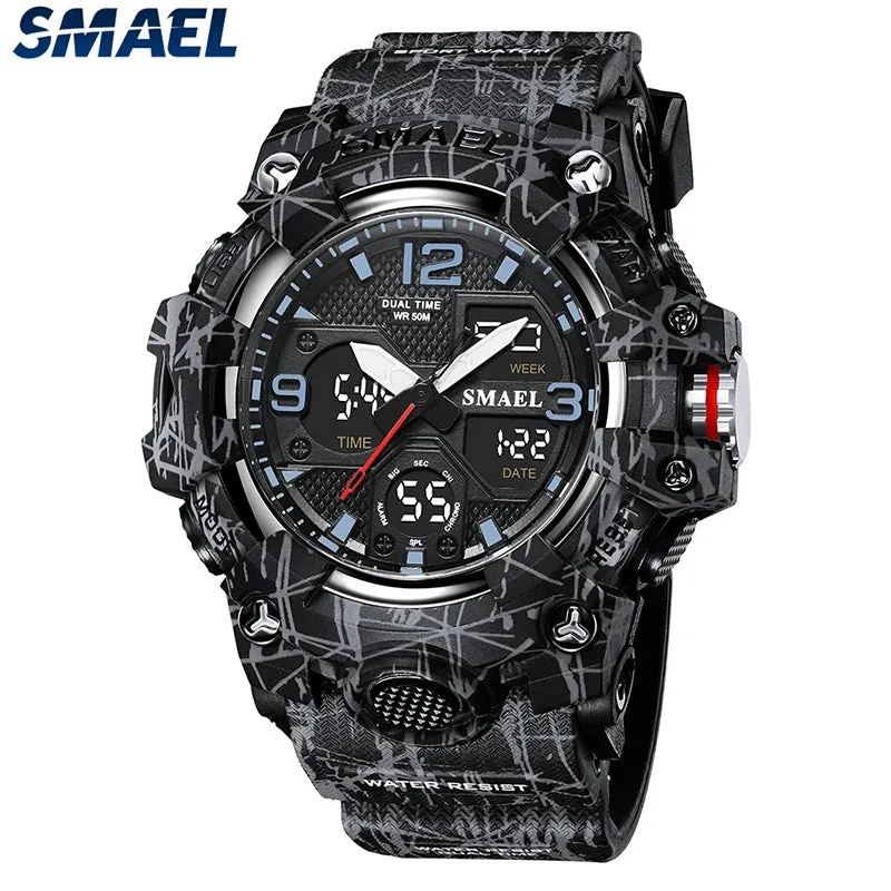 Men Watches Sport SMAEL Military Watch Camouflage Style 50M Waterproof Clock Alarm Stopwatch 8008 Quartz Wristwatches For Men