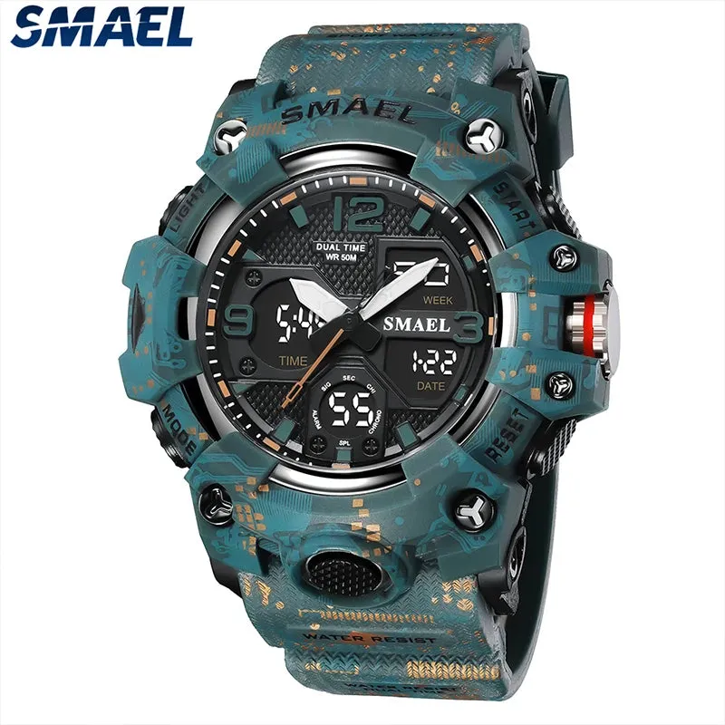 Men Watches Sport SMAEL Military Watch Camouflage Style 50M Waterproof Clock Alarm Stopwatch 8008 Quartz Wristwatches For Men