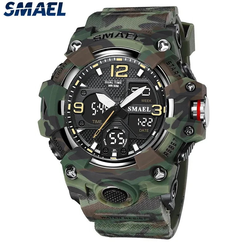 Men Watches Sport SMAEL Military Watch Camouflage Style 50M Waterproof Clock Alarm Stopwatch 8008 Quartz Wristwatches For Men