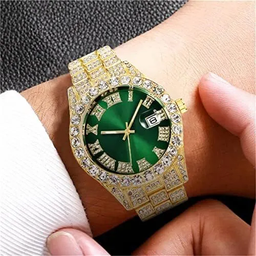 Men's Fashion Diamond Stainless Calendar & Clock Auto Quartz Male Watch dy01