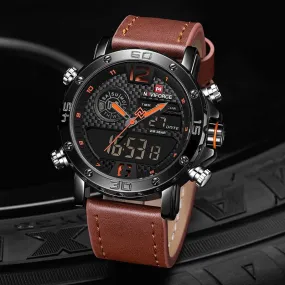 Men's Leather Band Sports LED Watch