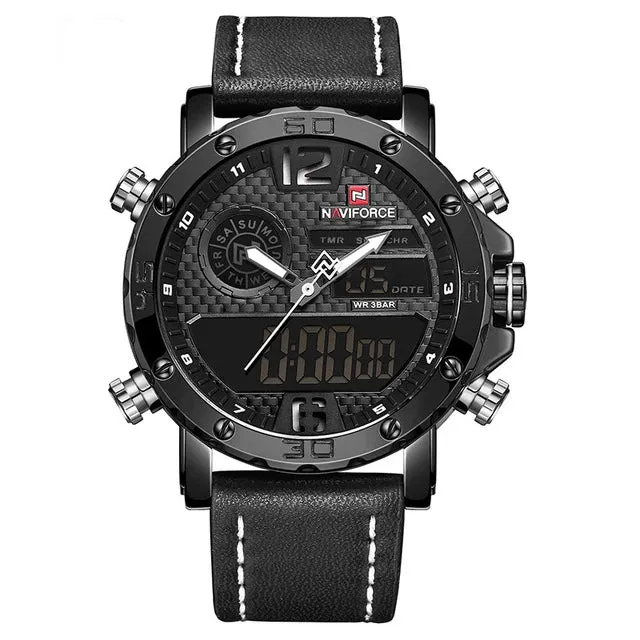 Men's Leather Band Sports LED Watch