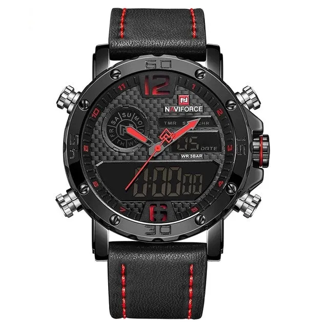 Men's Leather Band Sports LED Watch