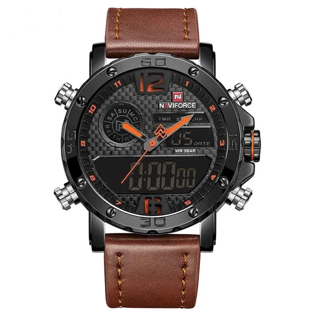 Men's Leather Band Sports LED Watch