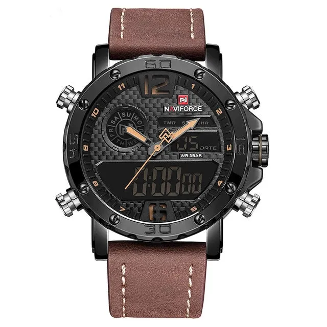 Men's Leather Band Sports LED Watch