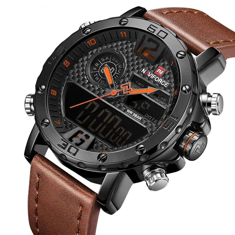 Men's Leather Band Sports LED Watch