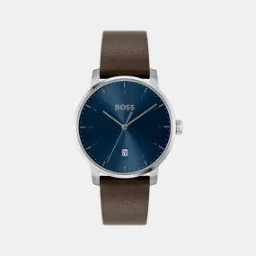 Men's Quartz Analog Blue Dial Leather Watch 1514160