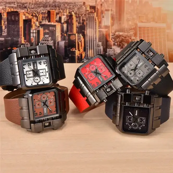 Men's Wristwatch Military Army Square Big Dial Watch Sports Leather Strap Quartz Watch | 3364