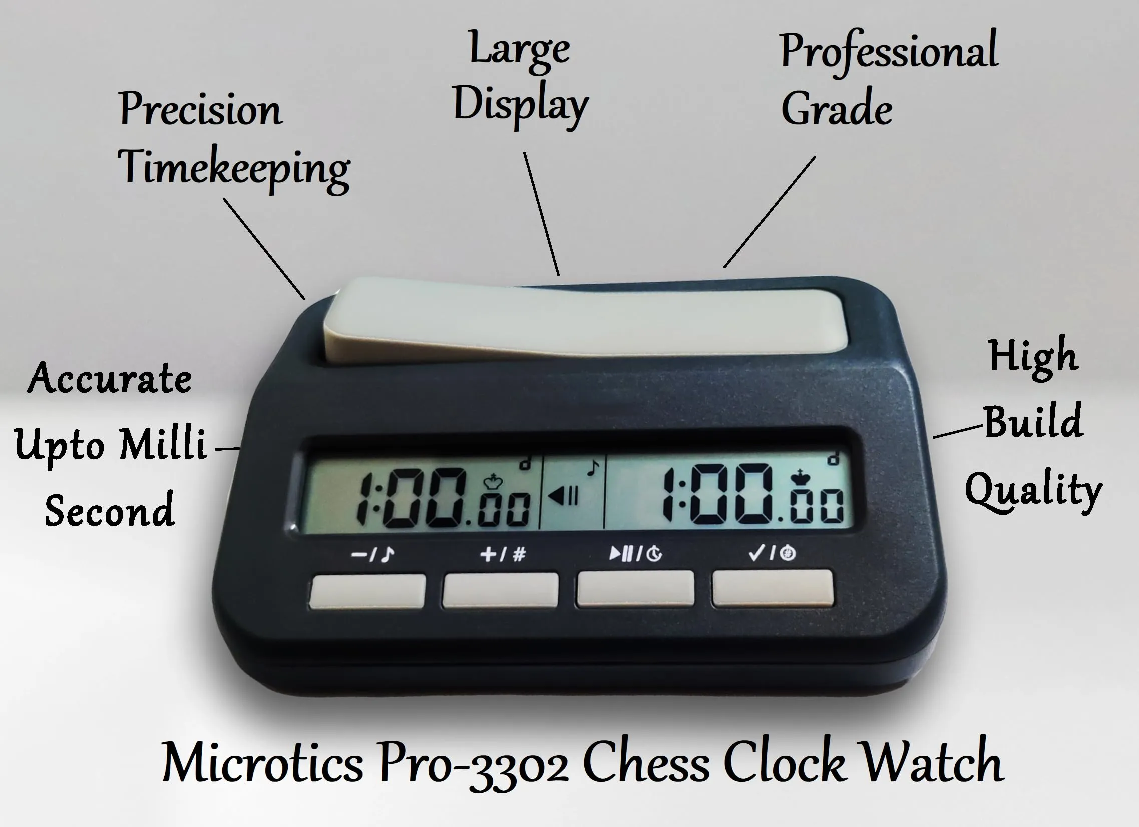 Microtics Pro-3302 Professional Chess Clock Watch | Large Digital Display | Data Storage | Ideal for Chess Board Games | Chess Timer and Game Analysis Companion