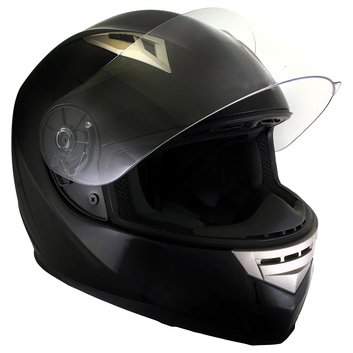 Milwaukee Helmets H510 Gloss Black 'Chit-Chat' Full Face Motorcycle Helmet w/ Intercom - Built-in Speaker and Microphone for Men / Women