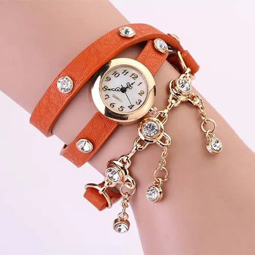 New Arrivals Women Leather Strap Watches Set Auger Rivet Bracelet Women Dress Watches Wristwatches Luxury Hand Wind Drill