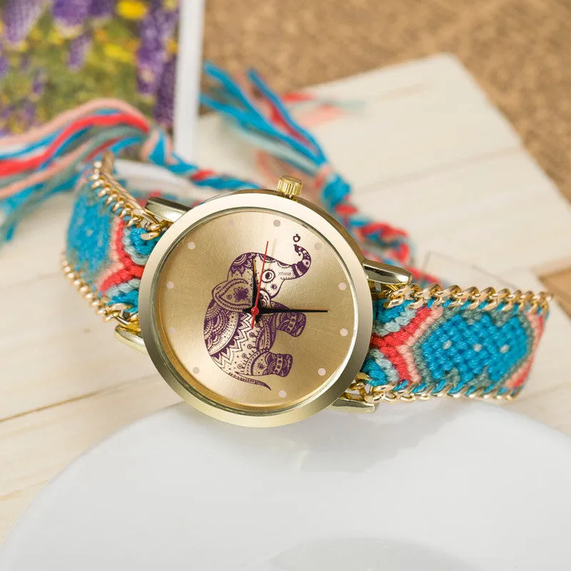 New Brand Handmade Braided Elephant Friendship Bracelet Watch GENEVA Watch Ladies Quarzt Watches