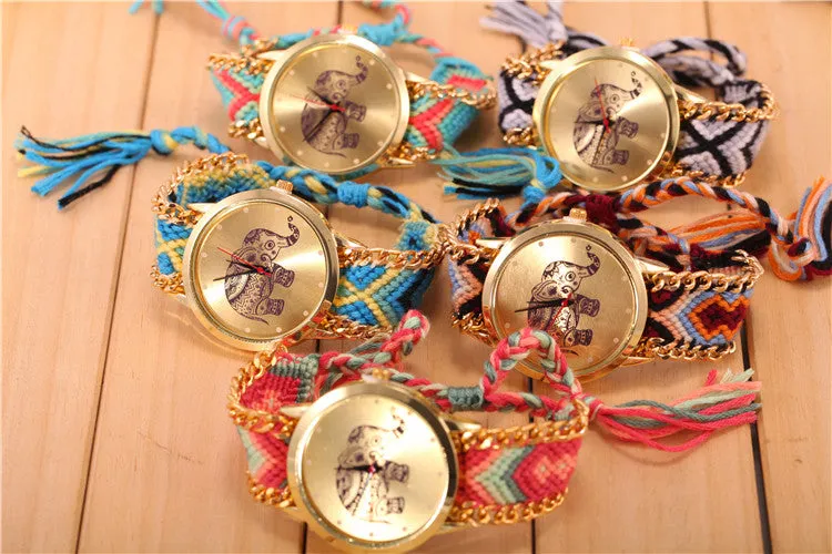 New Brand Handmade Braided Elephant Friendship Bracelet Watch GENEVA Watch Ladies Quarzt Watches