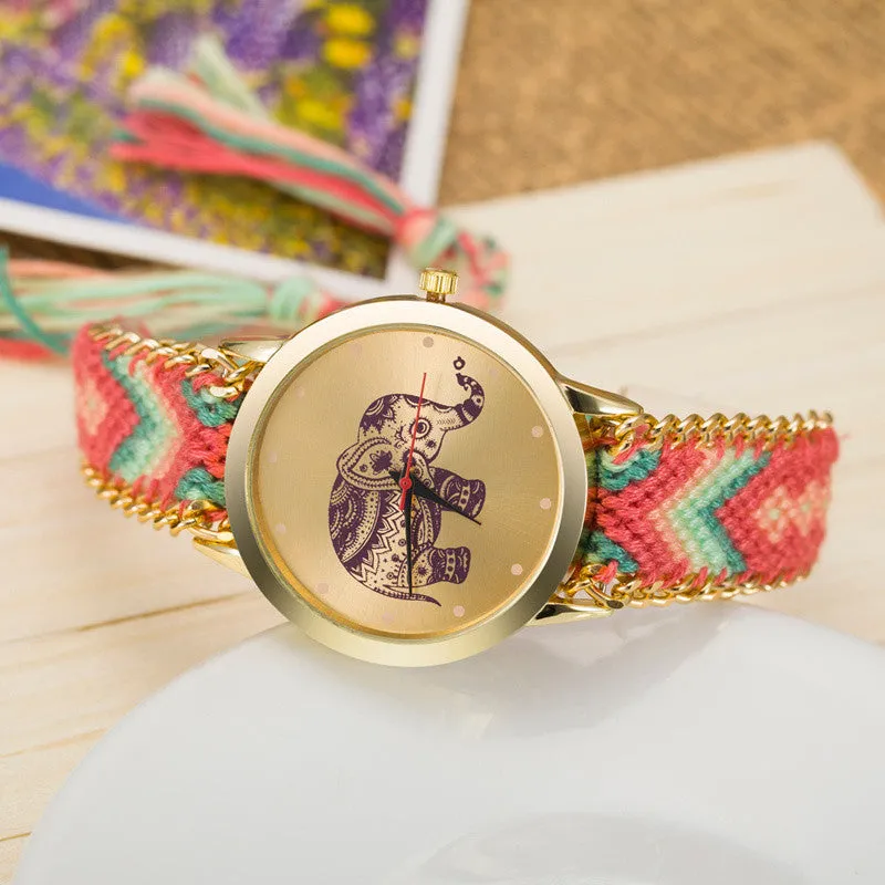 New Brand Handmade Braided Elephant Friendship Bracelet Watch GENEVA Watch Ladies Quarzt Watches