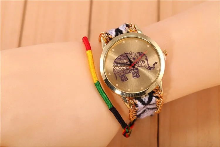 New Brand Handmade Braided Elephant Friendship Bracelet Watch GENEVA Watch Ladies Quarzt Watches