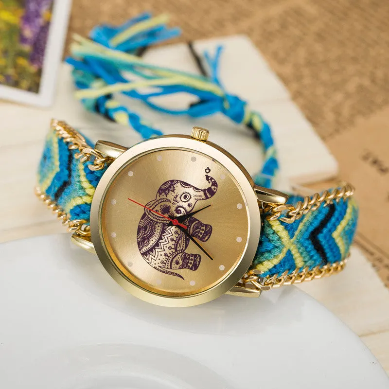 New Brand Handmade Braided Elephant Friendship Bracelet Watch GENEVA Watch Ladies Quarzt Watches