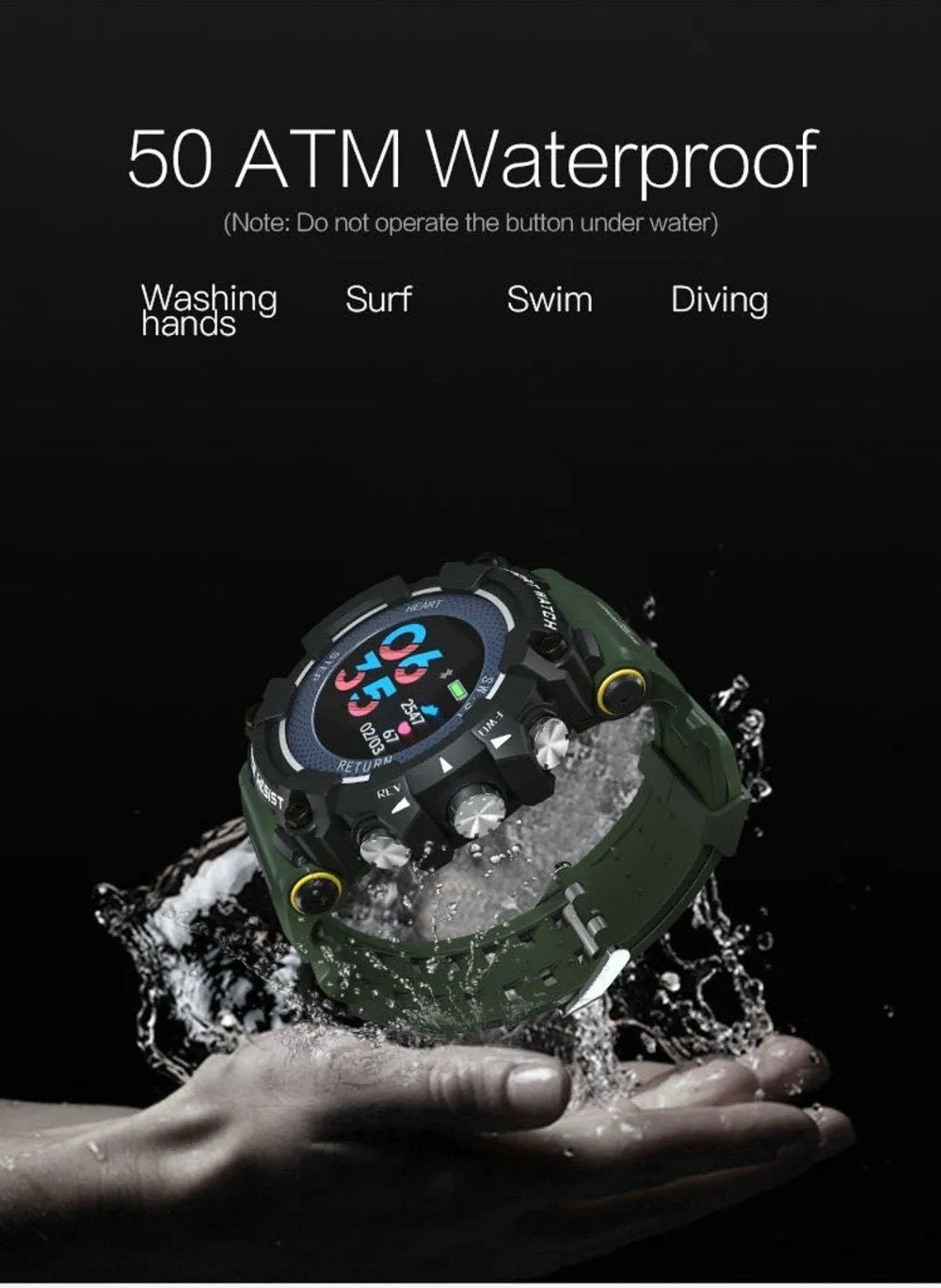 New Colour Screen Sport Smart Watch 50 ATM Waterproof Men Heart Rate Monitoring Smartwatch For iPhone Android