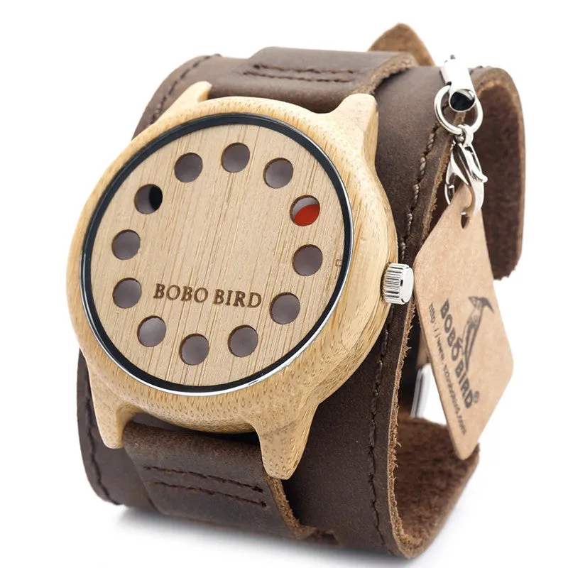 New Design 12 Wholes Leather Band Casual Unique Wooden Quartz Watch